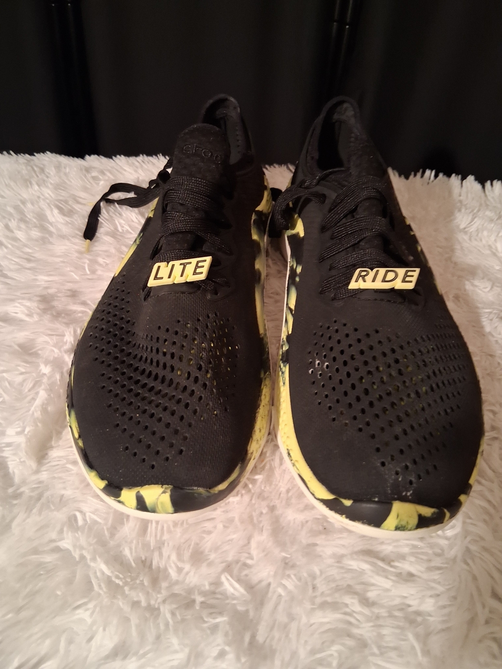 CROCS Black and Yellow LiteRide Slip-On Sneakers